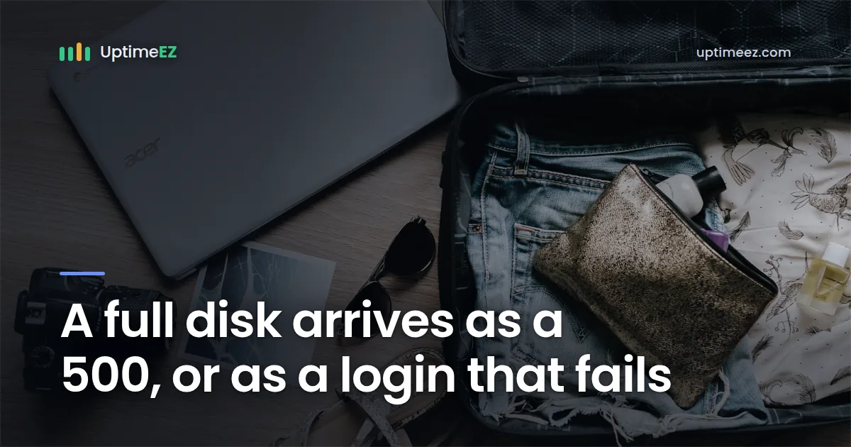 A full disk arrives as a 500, or as a login that fails